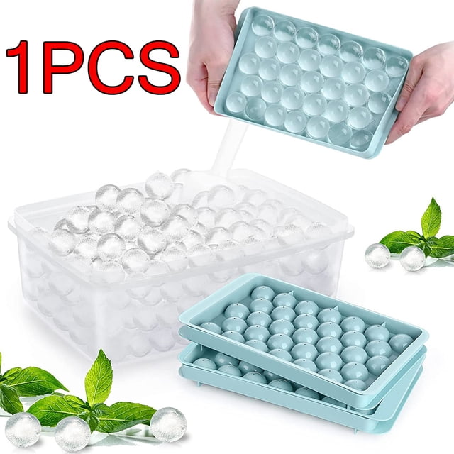 Round Ice Cube Tray with Lid,Plastic Ice Cube Mold,Refrigerator Spherical Ice Box,Mini Ice Mold Kitchen Tools,1Pcs,Blue