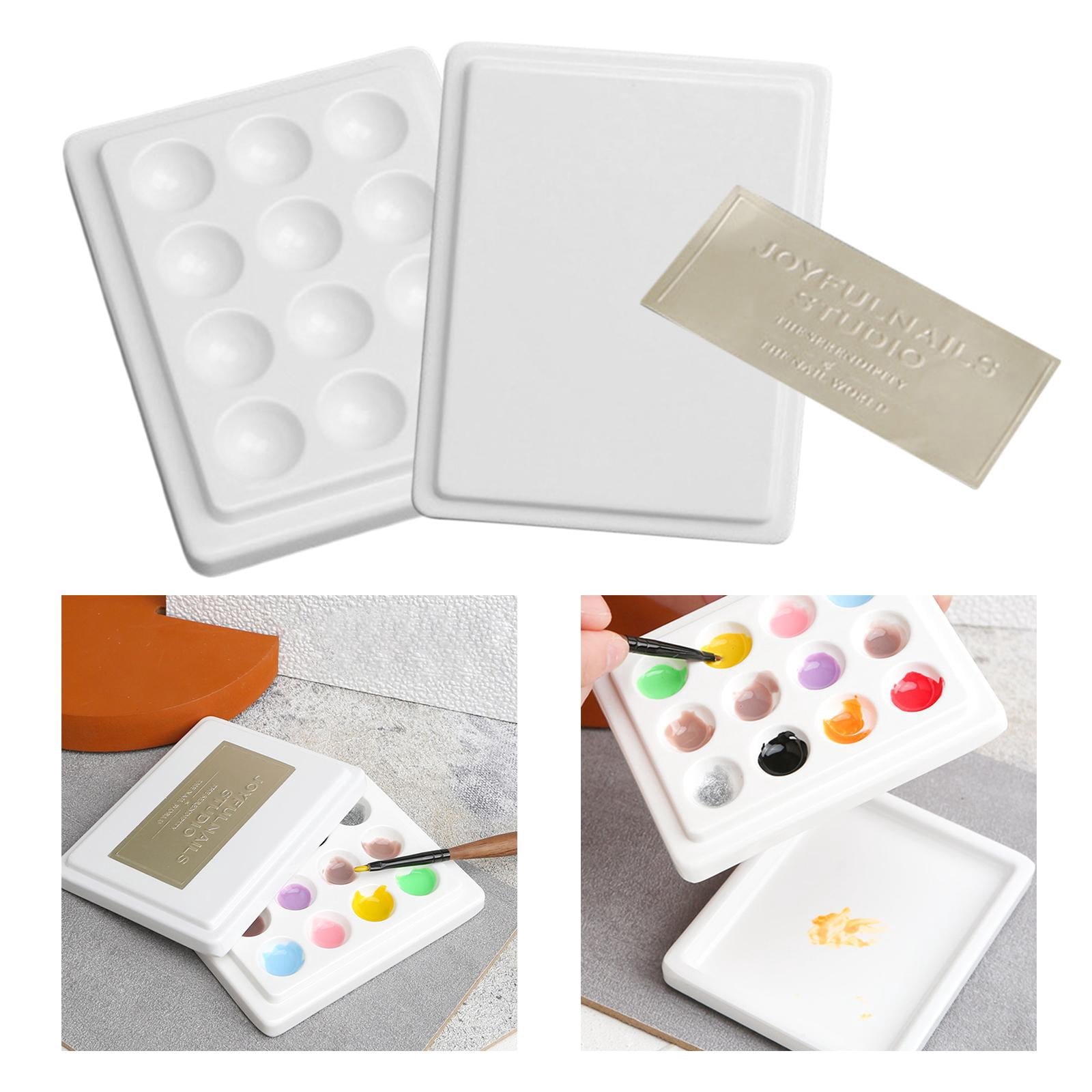Yunhgft 12-Well Ceramic Porcelain Watercolor Paint Palette with Cover 4x3 inches Mixing