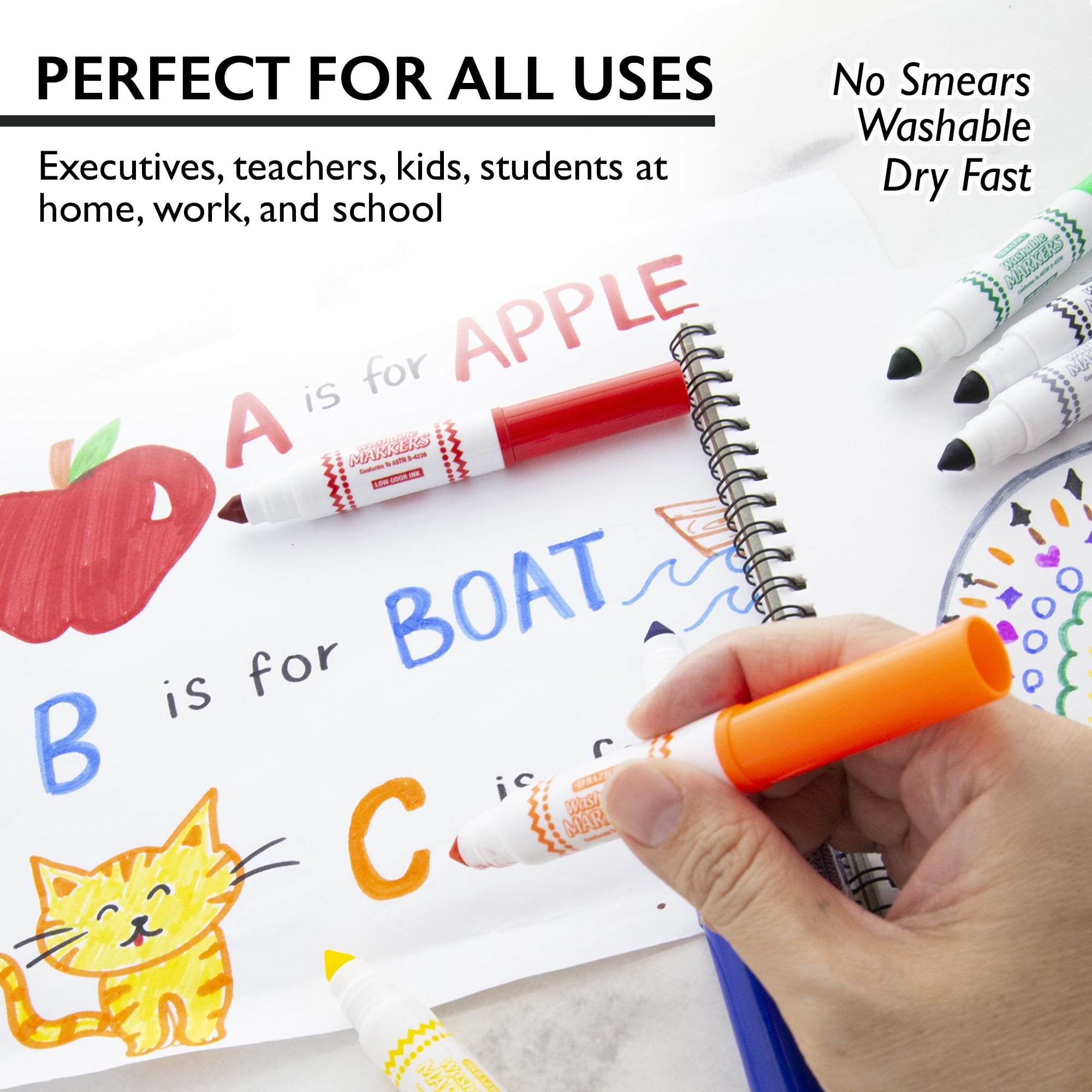 BAZIC Washable Markers 10 Color Mini Coloring Marker (10/Pack), 24-Packs