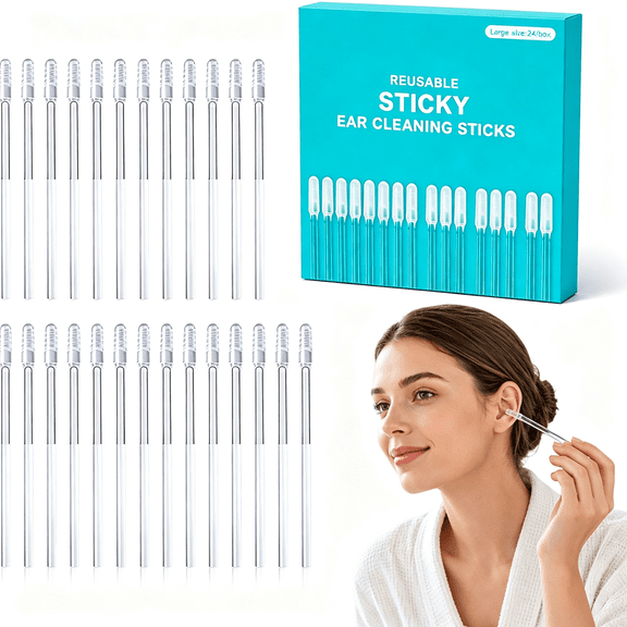 RAGUPEL 24 Pcs Sticky Ear Cleaning Sticks for Dry Earwax,Reusable Stickiness Ear Swab for Adults Sticky Ear Cleaning Stick