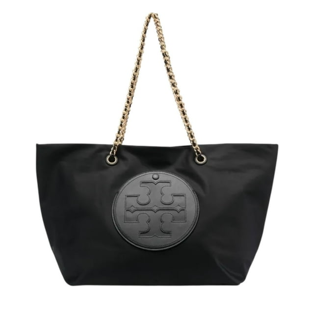 Bolsa Tote Marca Tory Burch color negro con asa dorada, bolsa interna con cremallera