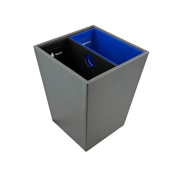 Hospitality Source Leatherette Recycle Waste Bin with Dual Liners for Home or Office. 14.5 Quart Capacity. (Gray)