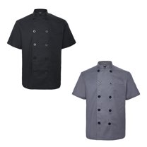 Toptie 2 Pack Unisex Short Sleeve Chef Coat Jacket, Black / Dark Gray