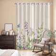 thumbnail image 3 of Flowers Lavender Kitchen Curtains 96 Inch Length, Retro Cottagecore Blooms Green Leaf Grommet Top Bedroom Living Room Curtains, Light Filtering Cafe Curtain Drapes 2 Panels Set 104''x96'', 3 of 9