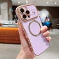thumbnail image 2 of for iPhone 14 Pro Case for Women Girls [Compatible with Mag Safe] Cute, Magnetic Love Heart Pattern with Camera Lens Protection Luxury Plating Shockproof Wireless Charging Phone Case,Purple, 2 of 9