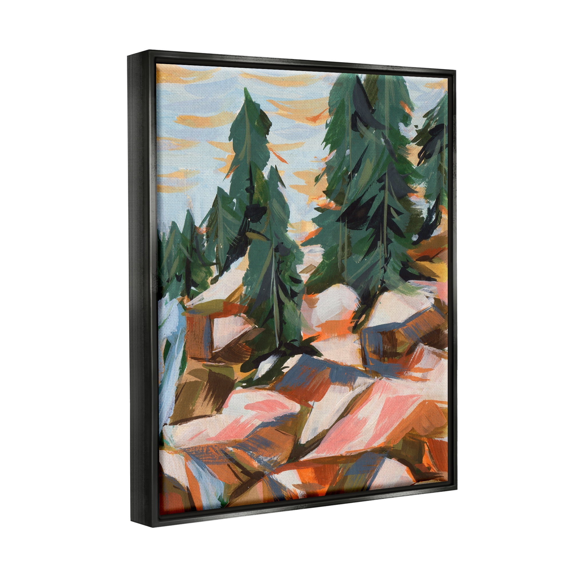 Stupell Abstract Geometric Landscape Waterfall Landscape Painting Black Floater Framed Art Print Wall Art