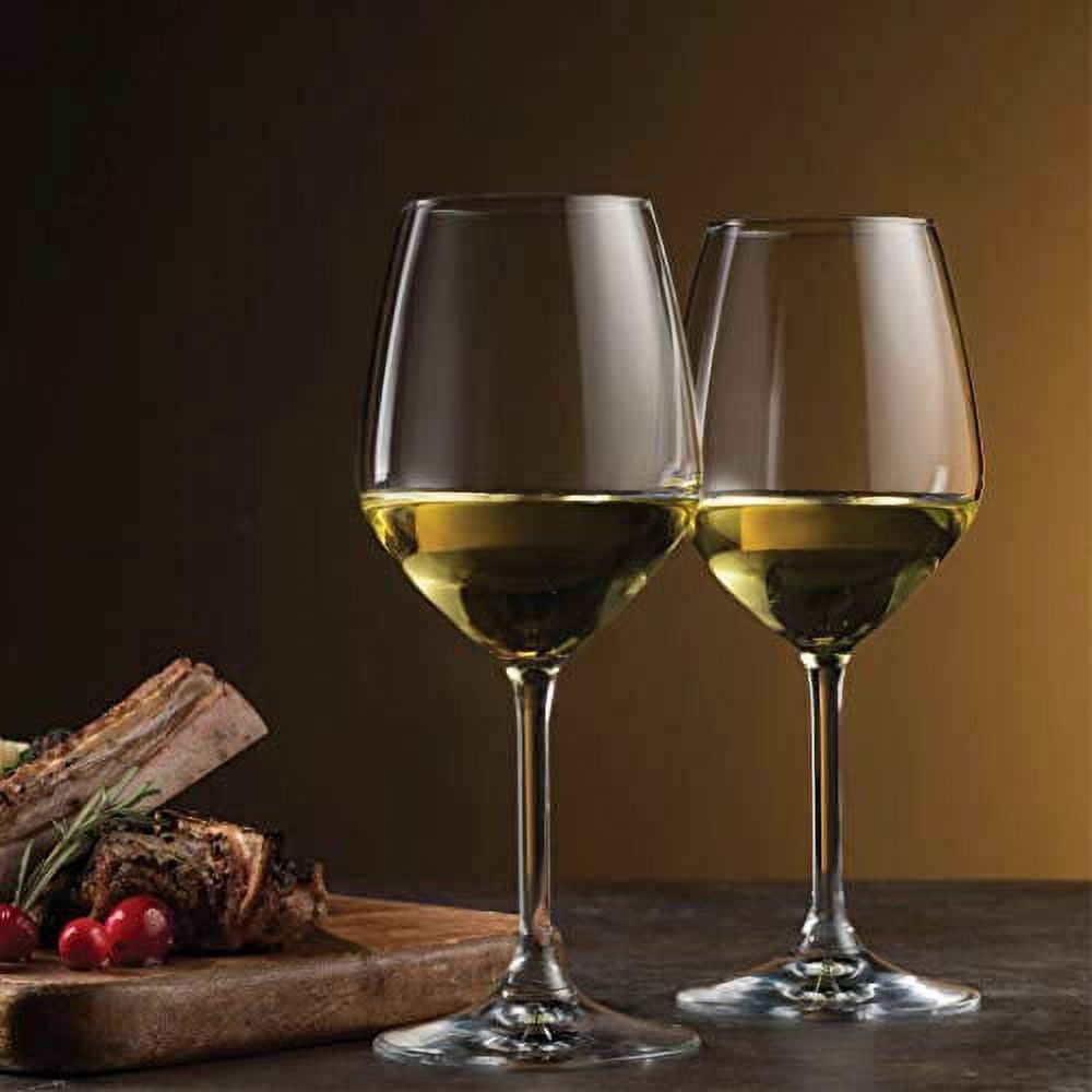 Bormioli Rocco 14.75 oz White Wine Glasses (Set Of 8): Crystal Clear Star Glass, Laser Cut Rim For Wine Tasting, Elegant Party Drinking Glassware, Restaurant Quality