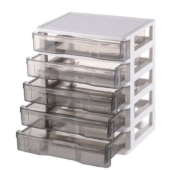 5 Drawer Desktop Plastic Storage Unit,Compact Organizer Drawers with Clear Trays,Heavy Duty Craft Container Box for Stationery Office Desk Home and Art Supplies Organizer