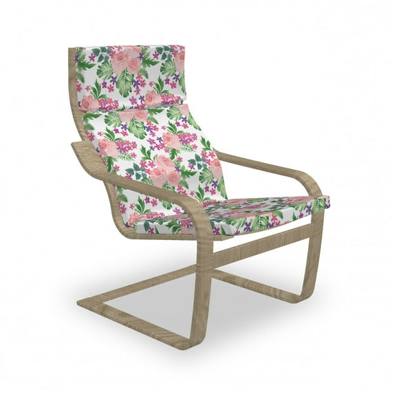 Rose Armchair Pad and Slipcover, Pastel Blooms Summer Garden Leaves Revival Bouquets Iris Foliage Pattern, 1 Piece Soft Cushion Replacement with Removable Cover, Coral and Multicolor, by Ambesonne
