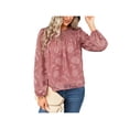 thumbnail image 3 of SAYOO Blusa de Manga Larga para Mujer, Blusa de Cuello Redondo con Botones en la Espalda con Patrón de Jacquard de Color Sólido, Tops de Calle de Ajuste Suelto SAYOO  Moda, 3 of 9