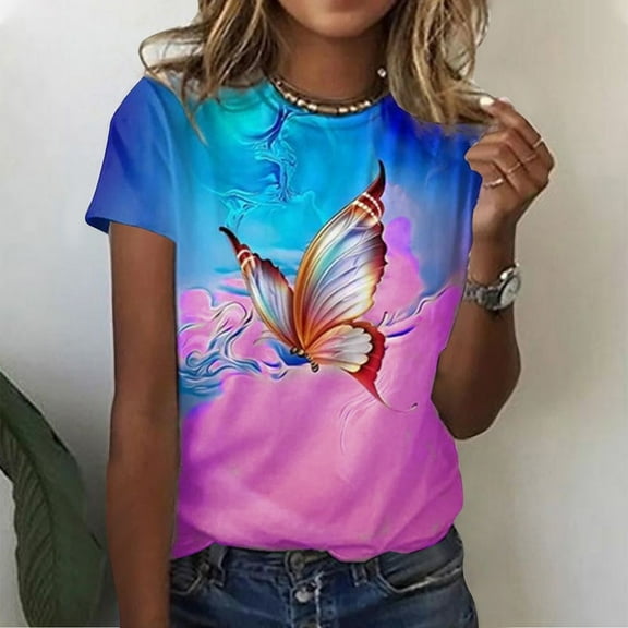 Aayomet Tops For Women Casual Fall Womens Plus Size Tunic Tops Summer Short Sleeve V Neck/Crew Neck Loose Casual Tee Shirt,Purple S