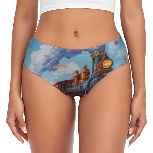 Fotbe Cartoon Train Hot Air Balloon Calzones Estampados para Mujer – Ropa Interior de Algodón, Cómoda, Suave y Elástica-Small