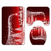 4 Pieces Shower Curtain Set,Christmas Waterproof Print Non-Slip Rug+ Toilet Lid Cover+ Bath Mat