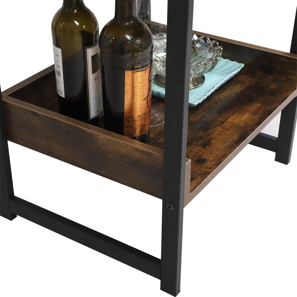 Industrial Home End Table, Night Stand Side Table with Storage Shelf for Bedroom, Living Room, Brown