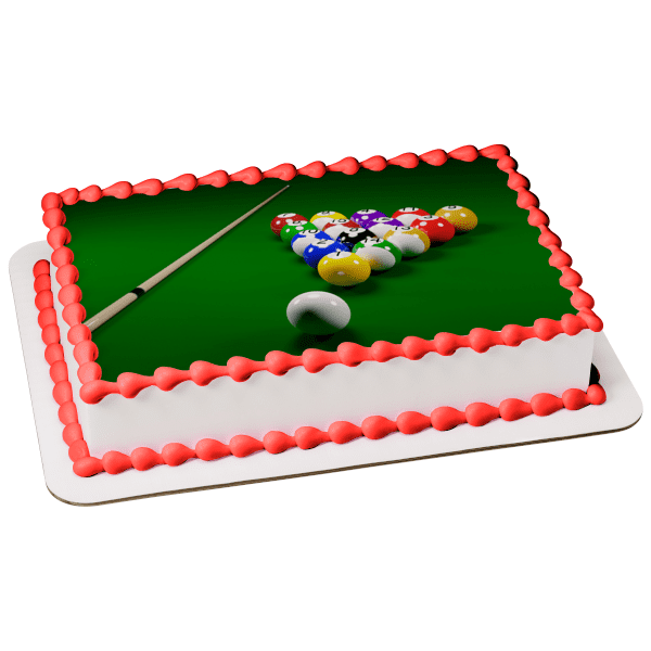 Pool Stick and Balls on Pool Table Edible Cake Topper Image ABPID55956