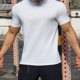 thumbnail image 4 of Blusas y camisas de manga corta y cuello redondo para hombre. Blusas casuales de verano para hombre, de manga corta, de color liso, con cuello redondo, para fitness. Blusas de poliéster para hombre., 4 of 5