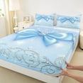 thumbnail image 3 of Manfei Cartoon Blue Ribbon Queen Sheet Sets, Princess Bowknot Bow Flat Sheet, Teen Boy Girl Kid Queen Fitted Sheet, Super Cozy Room Decor, 4-Piece, 3 of 7