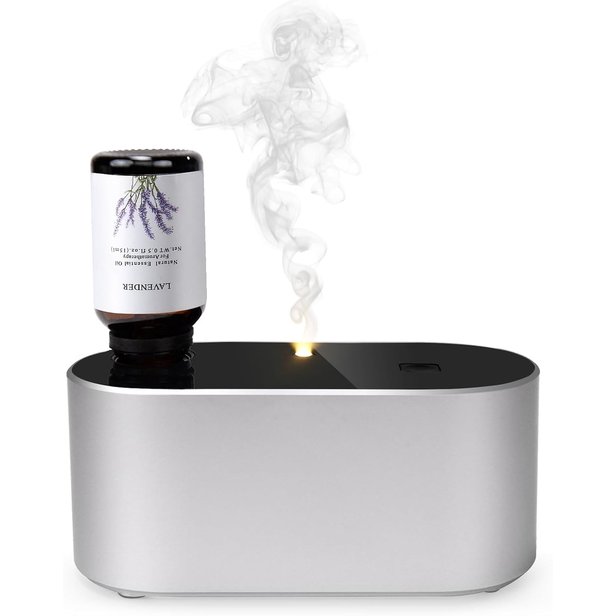 OKYWHOP Waterless Diffuser for Essential Oil Battery Operated Scent Air Aromatherapy Diffuser Mini Aroma Diffusers with 3 Intermittent Mist Modes Cycle Start for Home Office Bedroom - Silver