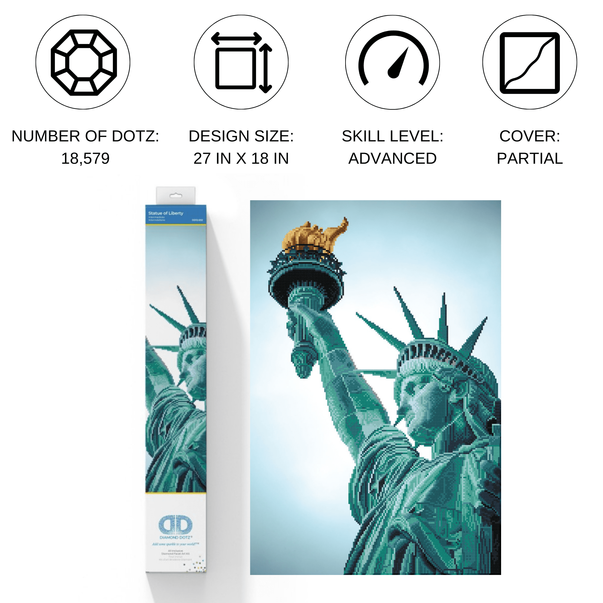 Diamond Dotz Statue of Liberty Diamond Painting Kits for Adults - Diamond Art Kits a Relaxing Creative Craft Kit with Dotz Gems 18x27