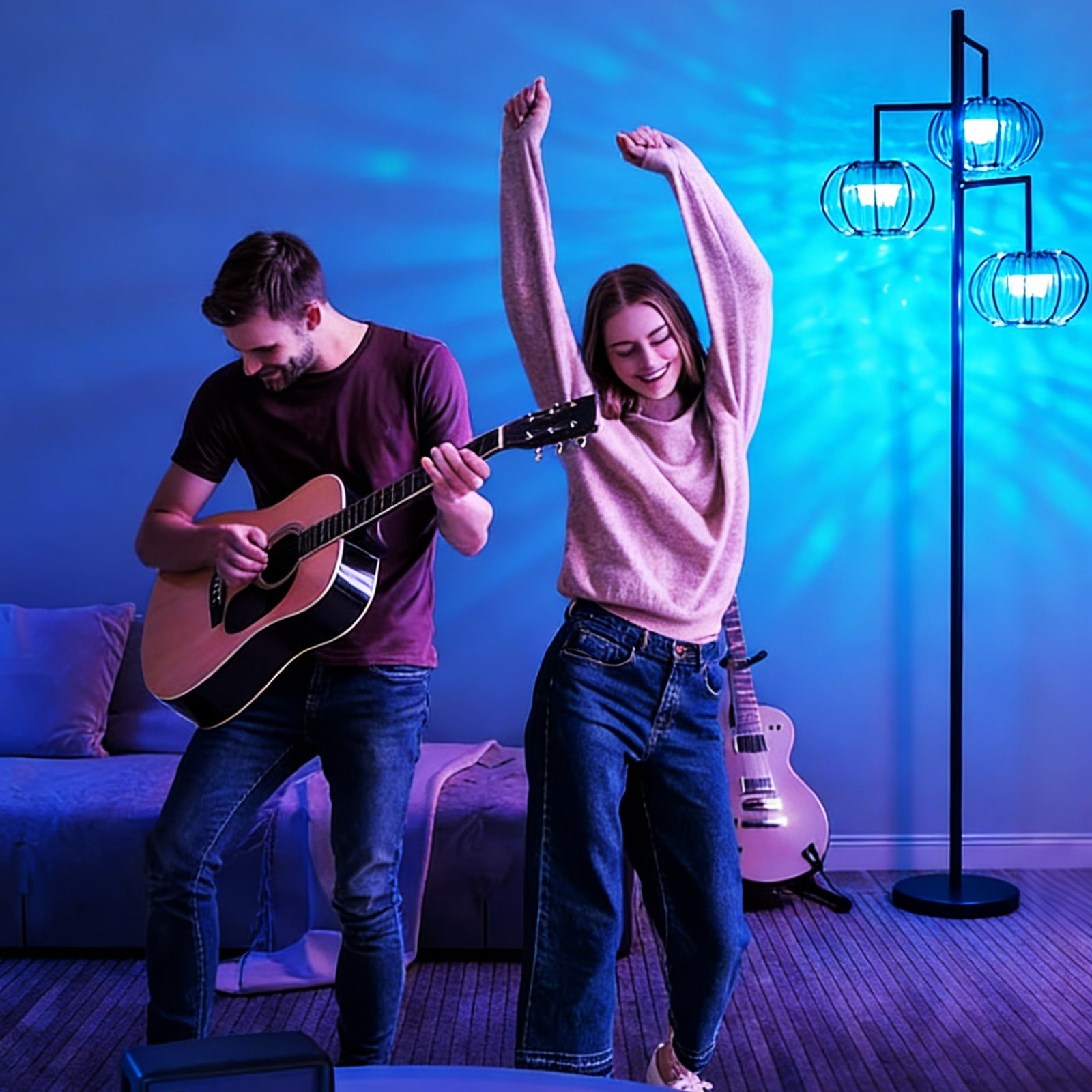 Modern 3-Light Crystal Floor Lamp with RGB Rechargeable Bulbs, Remote Control, Dimmable Ambient Standing Lamp for Living Room Bedroom Decor