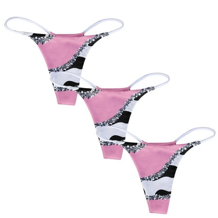 

No Show Underwear for Women 3Pc Printed Breathable Thong Hipster Panties for Women Pink L