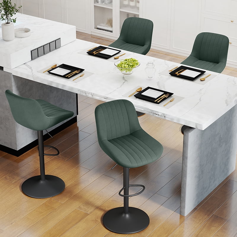 Daluvenix Adjustable Bar Stools Set of 4, Swivel Kitchen Bar Chairs with Back, Modern Tech Fabric Island Chairs for Home Kitchen, Green