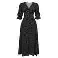 thumbnail image 6 of ChaoHeng Womens Summer Dresses Striped V Neck Drawstring Waist A Line Mini Short Sleeve Tunic Dress Black S, 6 of 6