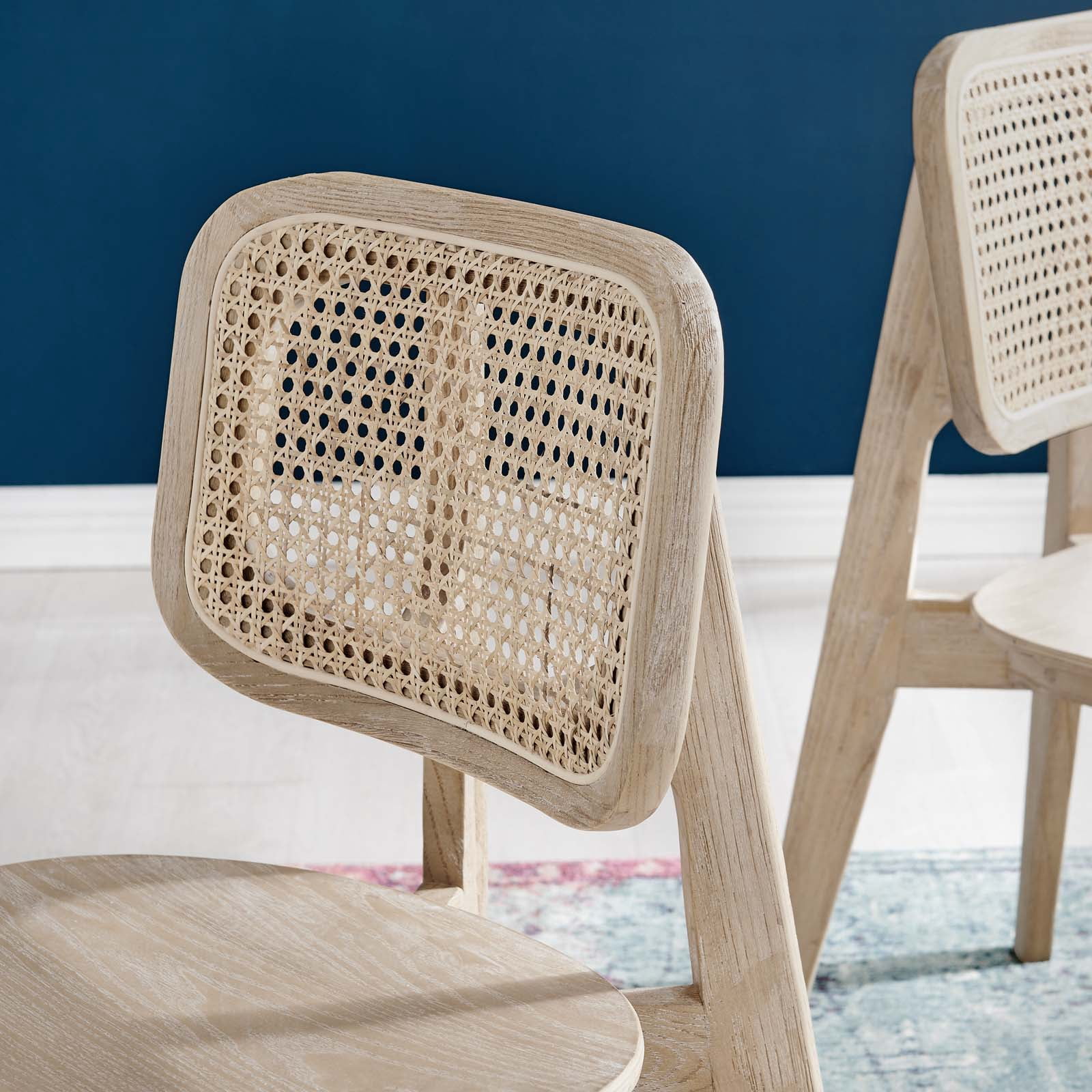 Modway Habitat 18" Wood and Rattan Dining Side Chair in Gray