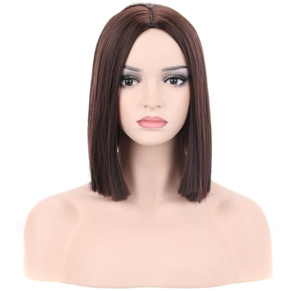 BERON Light Brown Short Straight Bob Wig for Women Heat Resistant Synthetic Hair Wigs for Daily Use