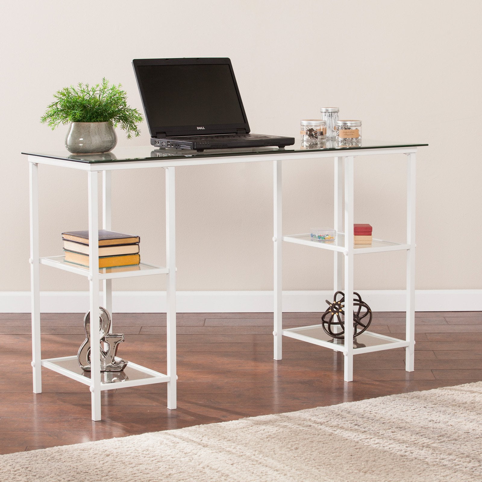 Southern Enterprises Aiden Metal/Glass Writing Desk White