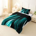 thumbnail image 2 of Manfei Neon Light Stripes Twin Comforter Sets, Abstract Wavy Line Bedding Set, Teal Black, Black Reversible 2 Pieces, 1 Comforter and 1 Pillowcase, 2 of 6