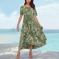 thumbnail image 4 of LOVZFMLL Summer Dresses for Women Short Sleeve A-Line Maxi Dresses Casual Floral Boho T-Shirt Dresses Flowy Beach Sundresses with Pockets Army Green A L, 4 of 5