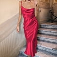 thumbnail image 4 of Vestido Midi de Satén y Seda con Tirantes Finos para Mujer, con Cuello Vuelto, para Fiesta, Cóctel o Noche. Vino Tinto L, 4 of 8