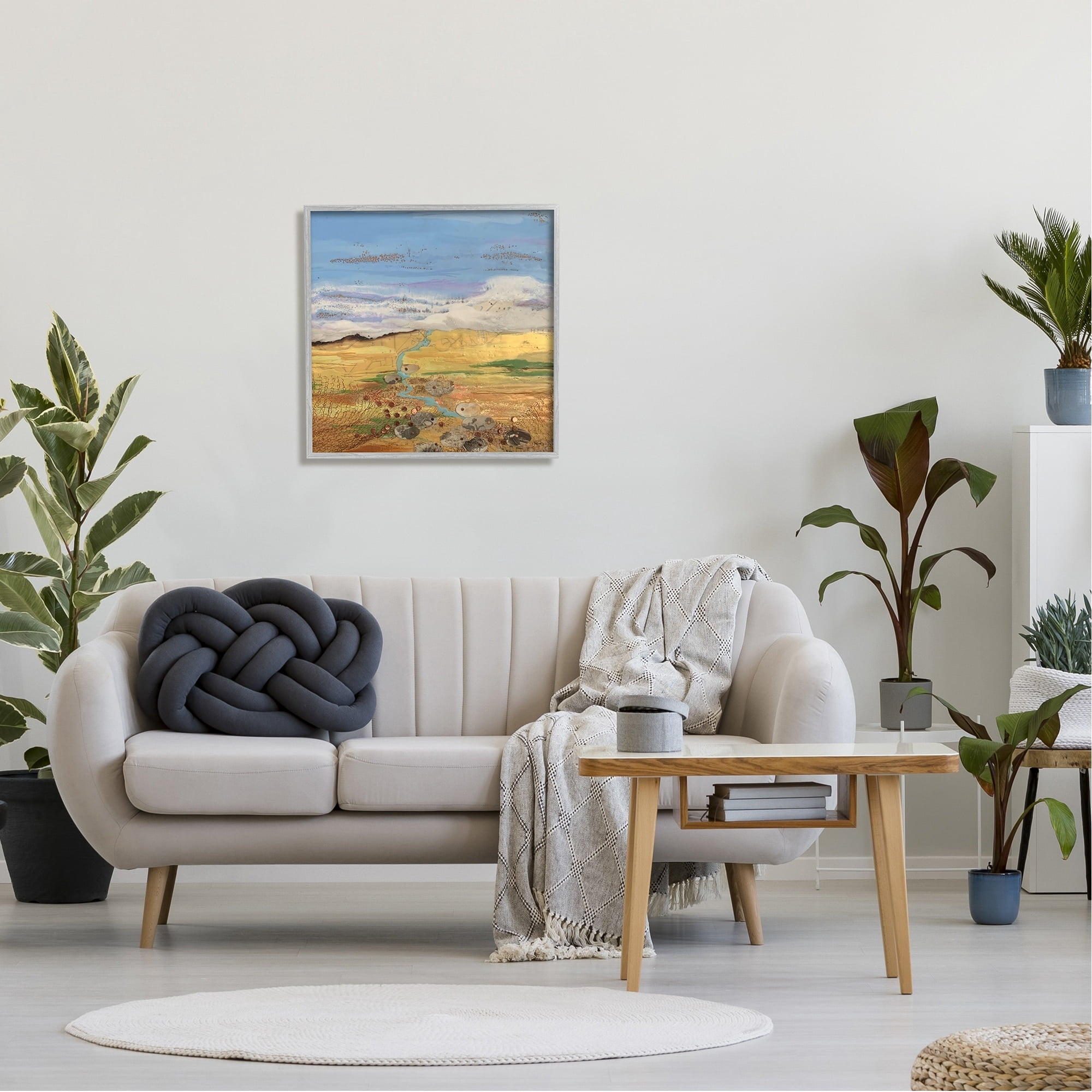 Stupell Industries Vast Grassland Stream Collage Puffy Cloud Sky Painting Gray Framed Art Print Wall Art, Design by Stacy Gresell