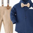 thumbnail image 4 of 9 Months Infant Baby Boys 3Pcs Gentleman Suit Set With Hat Formal Dress Clothes Long Sleeve Long Sleeve Bow Romper Tops Suspender Pants Kids Gentleman Outfits Newborn Outfit Set,Blue, 4 of 4