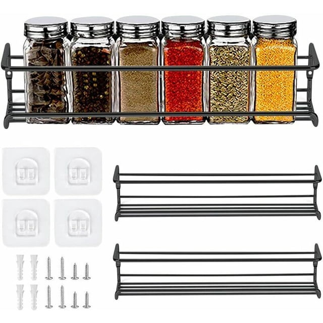 Juego de 2 especieros - Especiero de cocina sin taladro - Especiero de metal para paredes y armarios de cocina Organizar tarros de especias - Negro, 29,2 x 6,5 x 6,5 cm ACTIVE Biensenido a ACTIVE