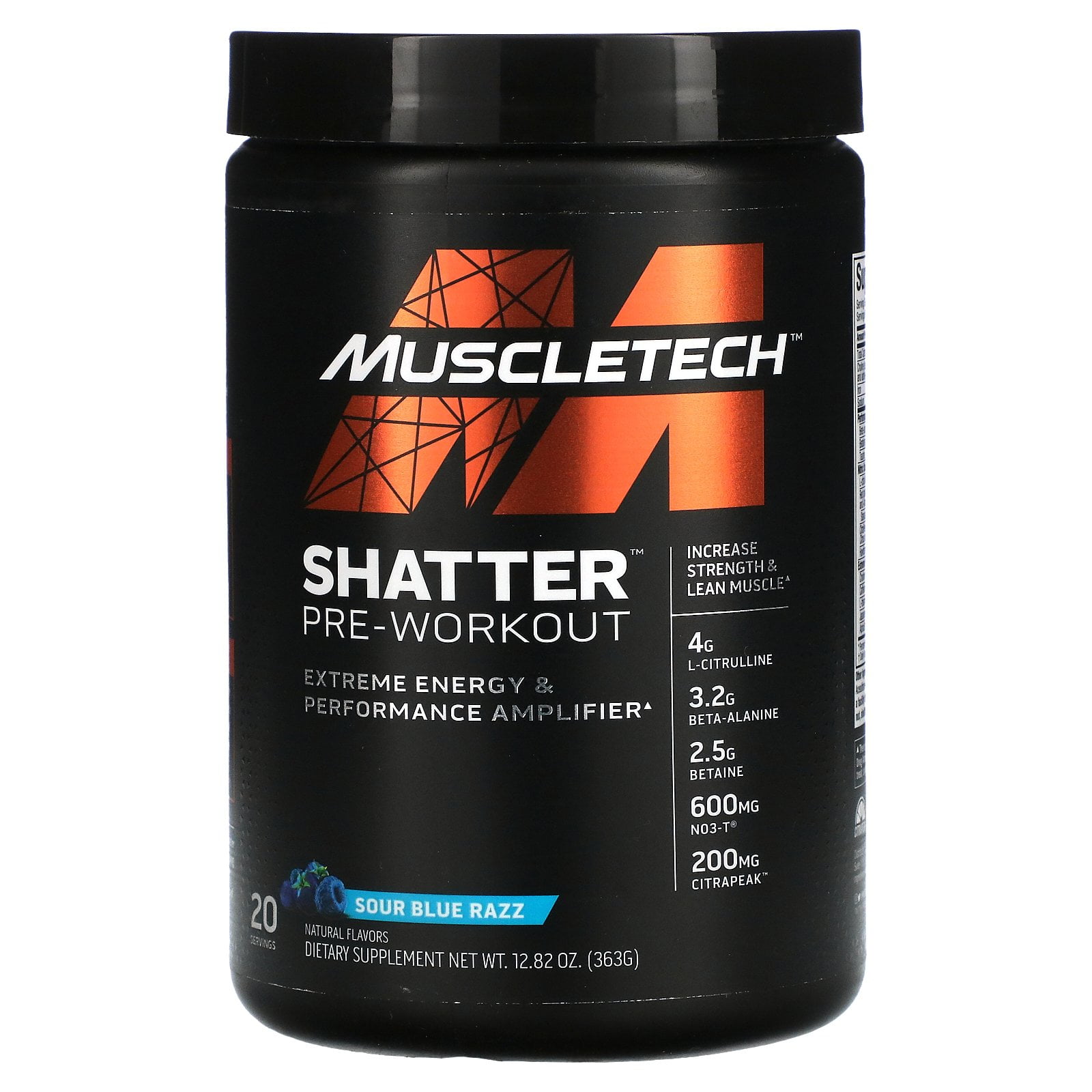 Shatter, Pre-Workout, Sour Blue Razz, 12.82 oz (363 g), MuscleTech