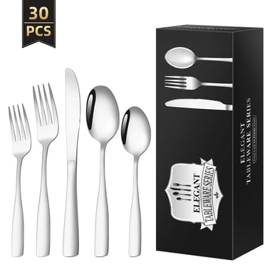 TINANA Silverware Sets, 30 PCS Flatware Set for 6, Premium Stainless Steel Cutlery Utensil Set Mirror Polished Forks and Spoons, Dishwasher Safe