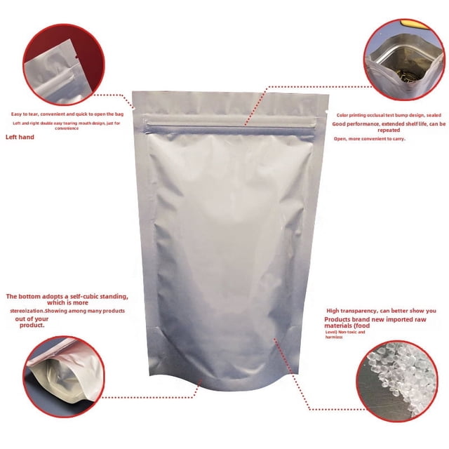 Bolsa autoportante de papel de aluminio puro, subembalaje, bolsa con cierre de cremallera, bolsa autosellada, bolsa plateada sellada a prueba de humedad, bolsa de envasado de alimentos para perros,