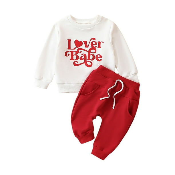 Gibobby Conjunto de Sudadera y Pantalón Otoño Invierno Niño Bebé Amor Impreso Camisa Blanca De Manga Larga Pantalones Rojos Conjunto De Dos Piezas(Blanco,3-6 Meses)