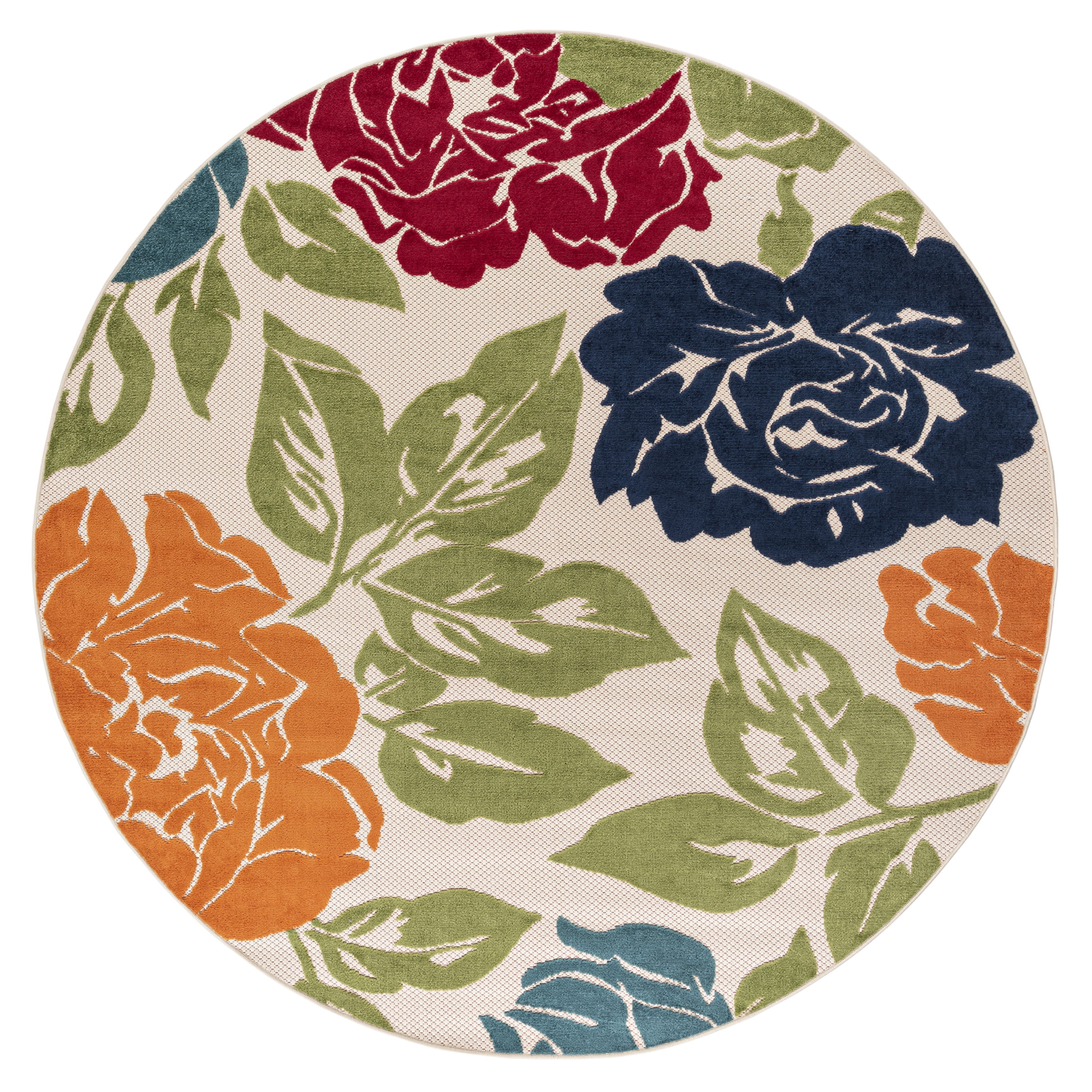 Oasis Modern Floral Multicolor Polypropylene Indoor Outdoor Area Rug, 8'x8' Round