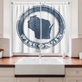 thumbnail image 2 of Ambesonne Wisconsin Kitchen Curtains, Map Retro Grunge Stamp, 55"x45", Slate Blue White, 2 of 3