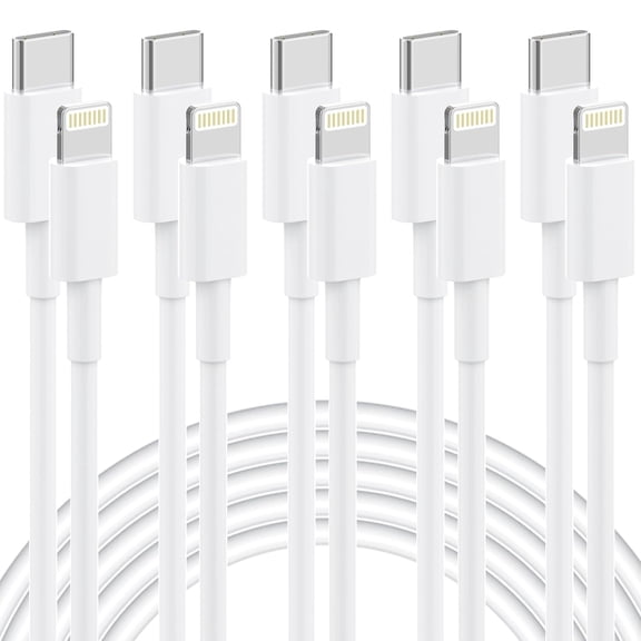 Typpkmm USB-C to Lightning Cable, 6ft MFi Certified 5 Pack, Fast Charging White
