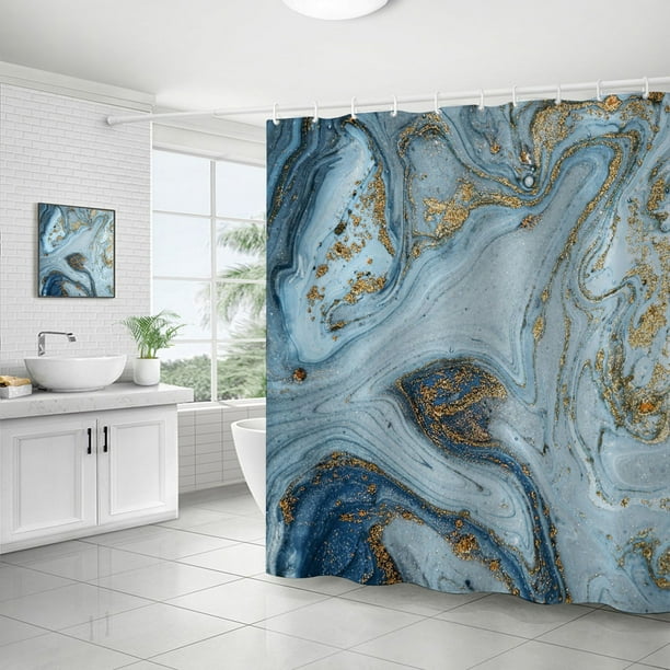 Juego de cortinas de ducha de mármol, cortina de ducha moderna abstracta para decoración de baño, cortina de ducha estándar de lujo para bañera, tela lavable impermeable, 70 x 70