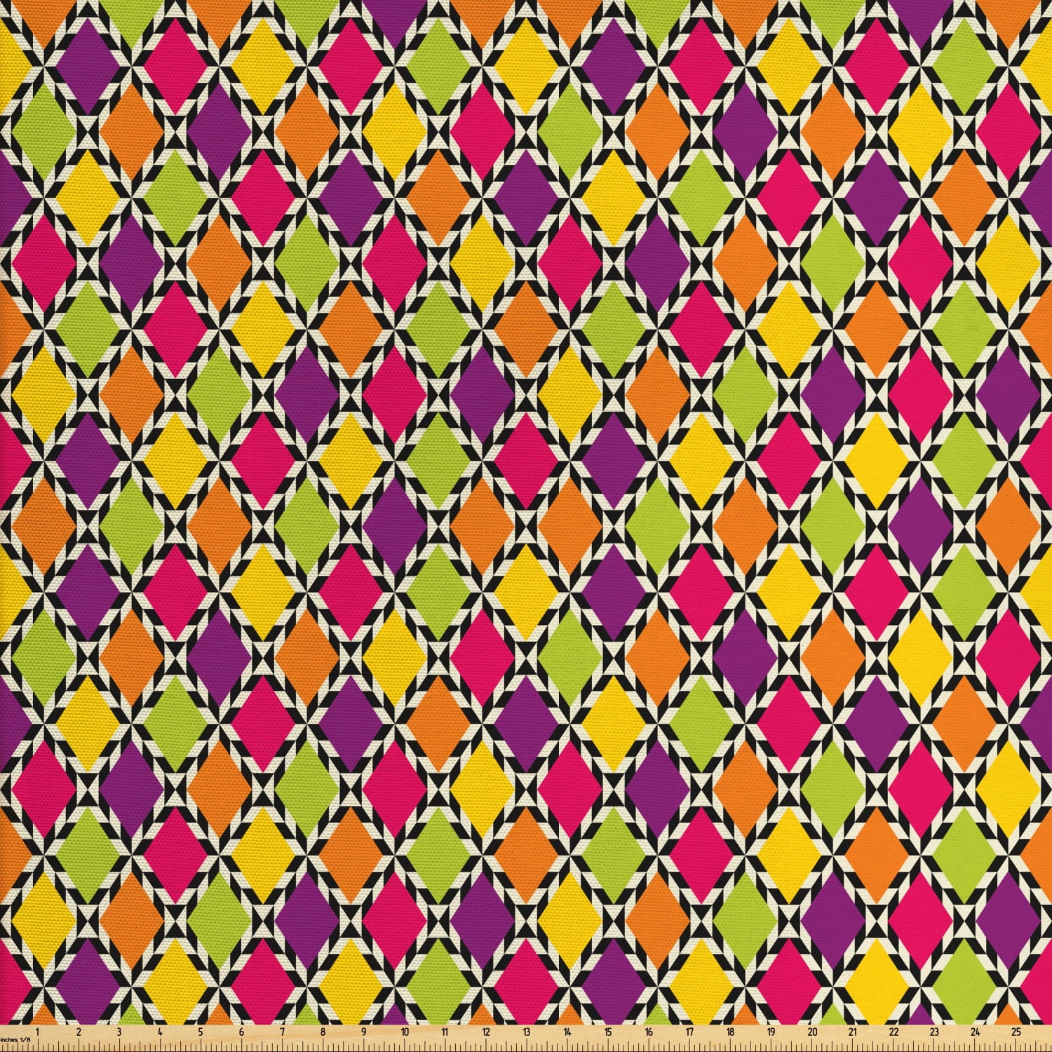 Abstract Fabric by The Yard, Funky Modern Colorful Diamond Shapes with
