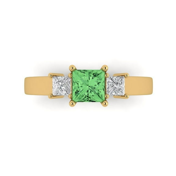 Three-Stone Engagement Ring for Women - 1.11ct Simulated Green Diamond in 18K Yellow Gold Promise Ring
