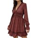 thumbnail image 1 of Vestido Informal Con Estampado de Puntos Para Mujer, Vestido Largo Con Cuello en V, Manga de Mariposa, Borde Con Volantes, Vestido Con Volantes, Vestido Hasta La Rodilla Odeerbi ODB112769, 1 of 8