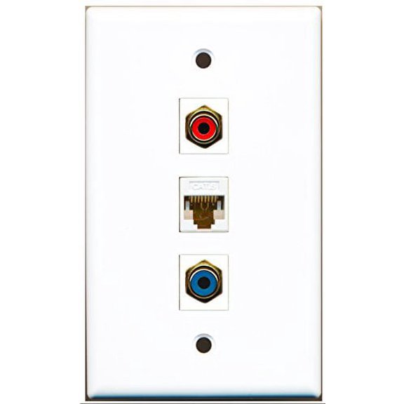 RiteAV - 1 Port RCA Red and 1 Port RCA Blue and 1 Port Cat6 Ethernet White Wall Plate
