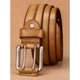 thumbnail image 5 of Catelles Men's Casual Vintage Camel Leather Belt, Vintage Pin Buckle, Business Casual Style, Comes with Gift Box And Hole Puncher&For waist 48in Width 1.5in(3.8cm), 5 of 9