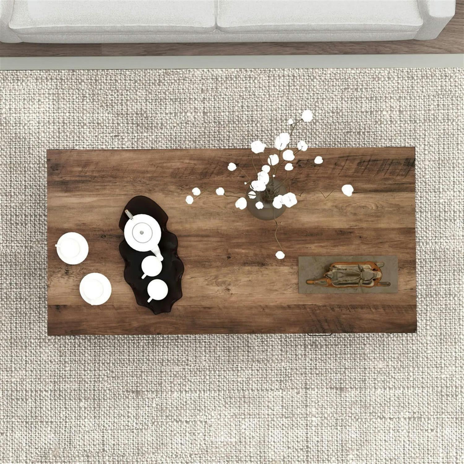 Demi Bonn 46" Rustic Coffee Table with Storage, Farmhouse End Table with Drawer & Open Shelf for Living Room, Space-Saving Console Table, Gray